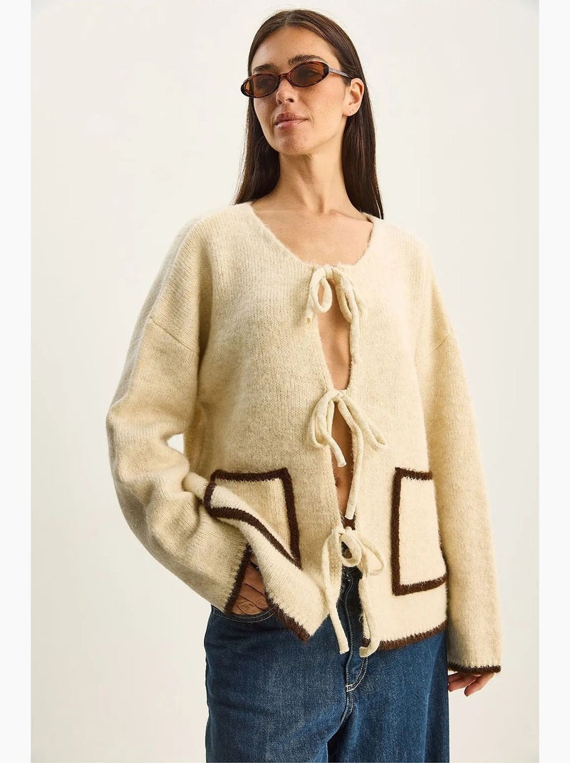 Cardigan oversize in maglia con chiusura a laccetto lucci Beige argilla - Kiabi