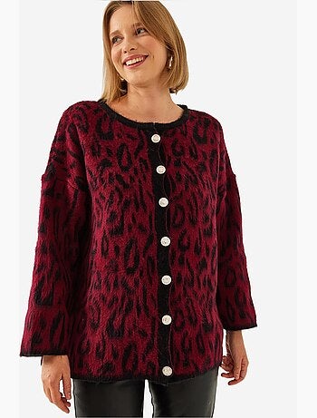 Cardigan oversize in maglia con stampa leopardata lucci