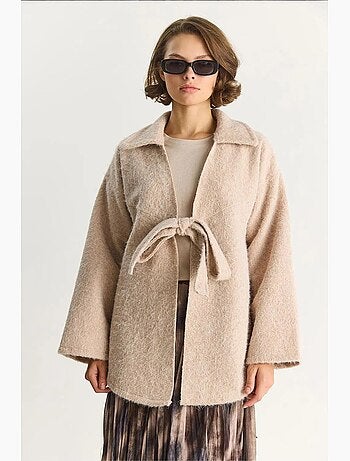 Cardigan oversize testurizzato con scollo a v e chiusura con laccetto lucci