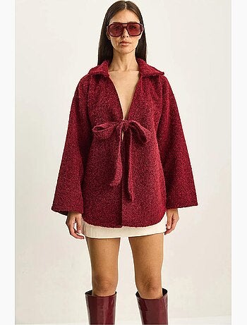 Cardigan oversize testurizzato con scollo a v e chiusura con laccetto lucci