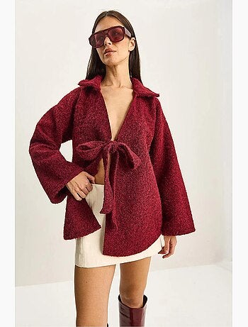 Cardigan oversize testurizzato con scollo a v e chiusura con laccetto lucci