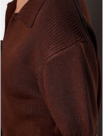 Cardigan polo da donna in acrilico a coste con chiusura frontale con laccetto