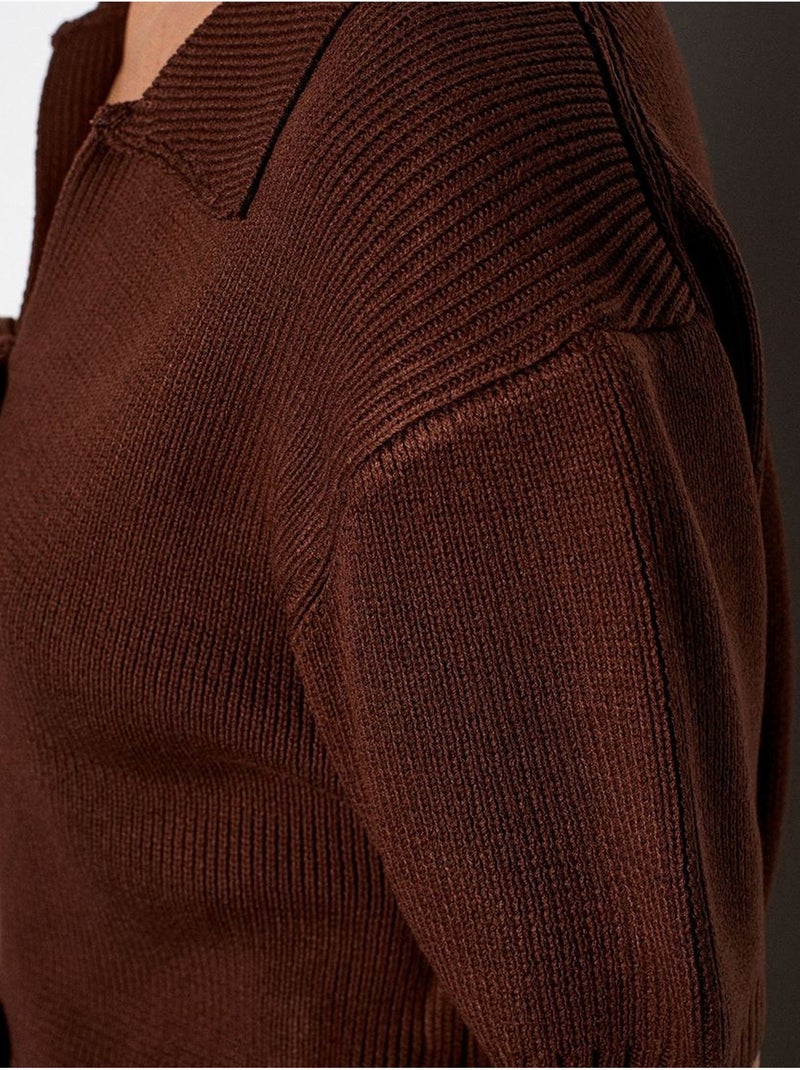 Cardigan polo da donna in acrilico a coste con chiusura frontale con laccetto Marrone cioccolato - Kiabi