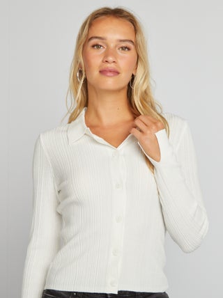 Cardigan polo in maglia a costine