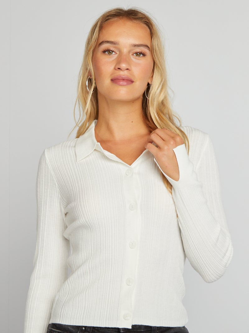 Cardigan polo in maglia a costine BIANCO - Kiabi