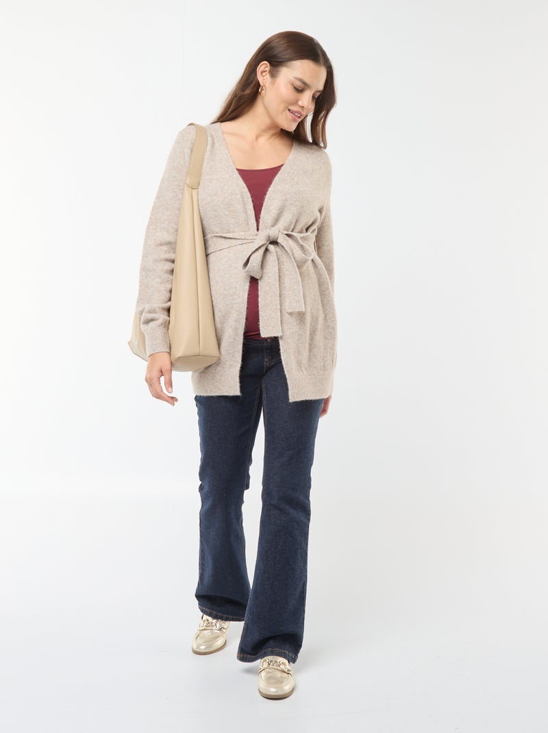 Cardigan premaman lungo e con cintura Beige - Kiabi