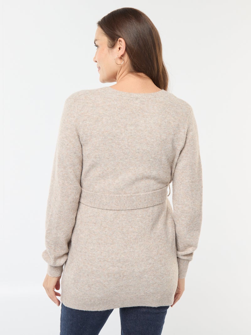 Cardigan premaman lungo e con cintura Beige - Kiabi