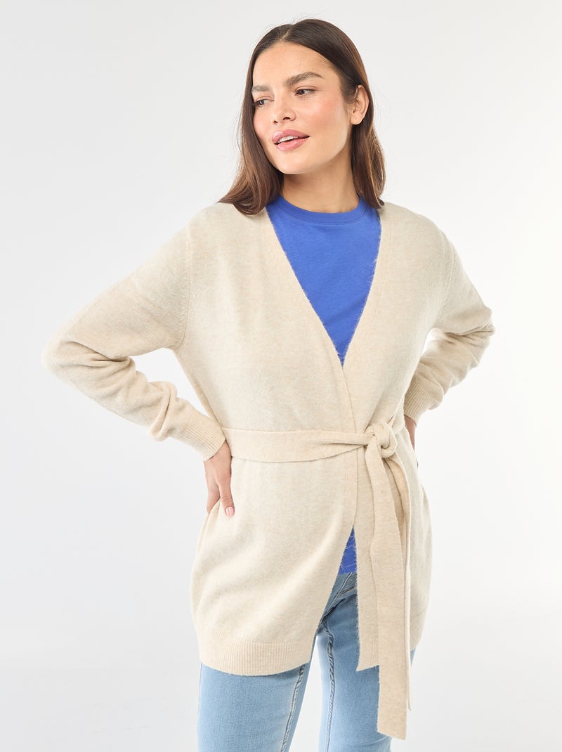 Cardigan premaman lungo e con cintura Beige - Kiabi