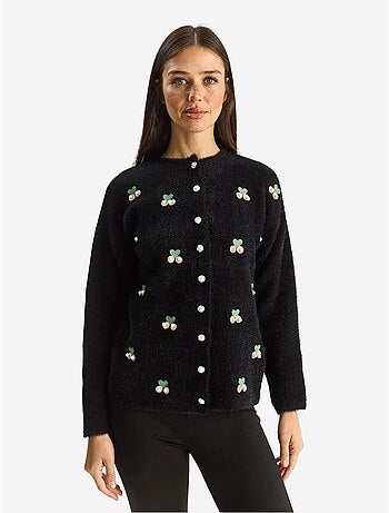 Cardigan ricamato con bottoni lucci