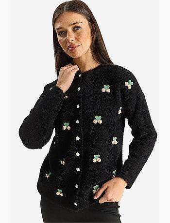 Cardigan ricamato con bottoni lucci