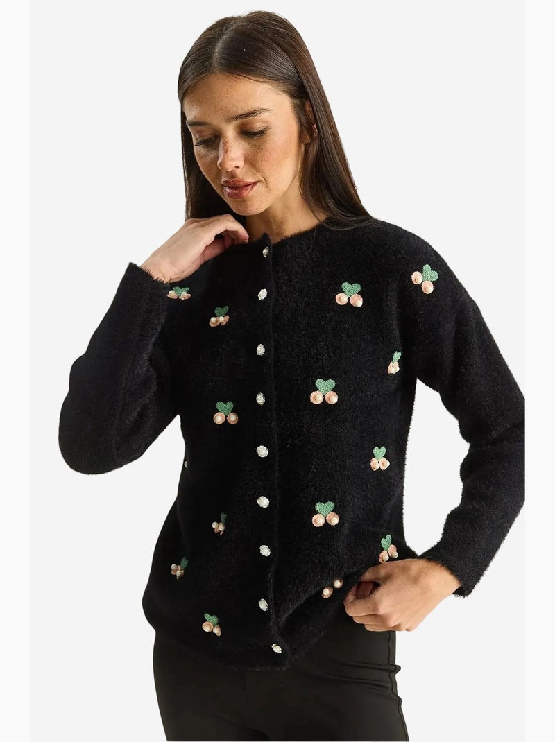 Cardigan ricamato con bottoni lucci Nero - Kiabi