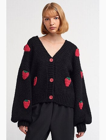 Cardigan ricamato con scollo a v e bottoni dilvin
