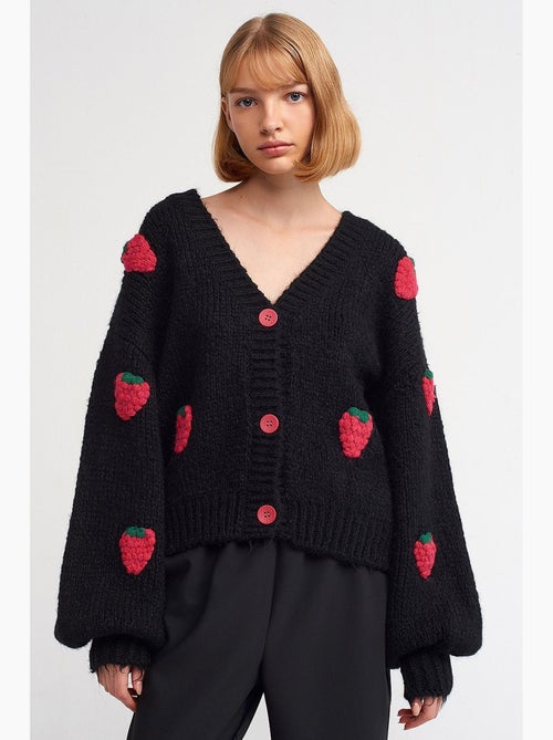 Cardigan ricamato con scollo a v e bottoni dilvin - Kiabi Cardigan ricamato con scollo a v e bottoni dilvin - Kiabi