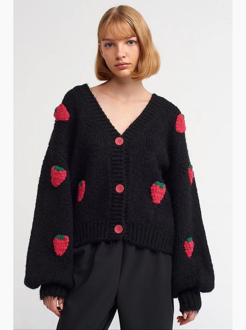 Cardigan ricamato con scollo a v e bottoni dilvin - Kiabi Cardigan ricamato con scollo a v e bottoni dilvin - Kiabi