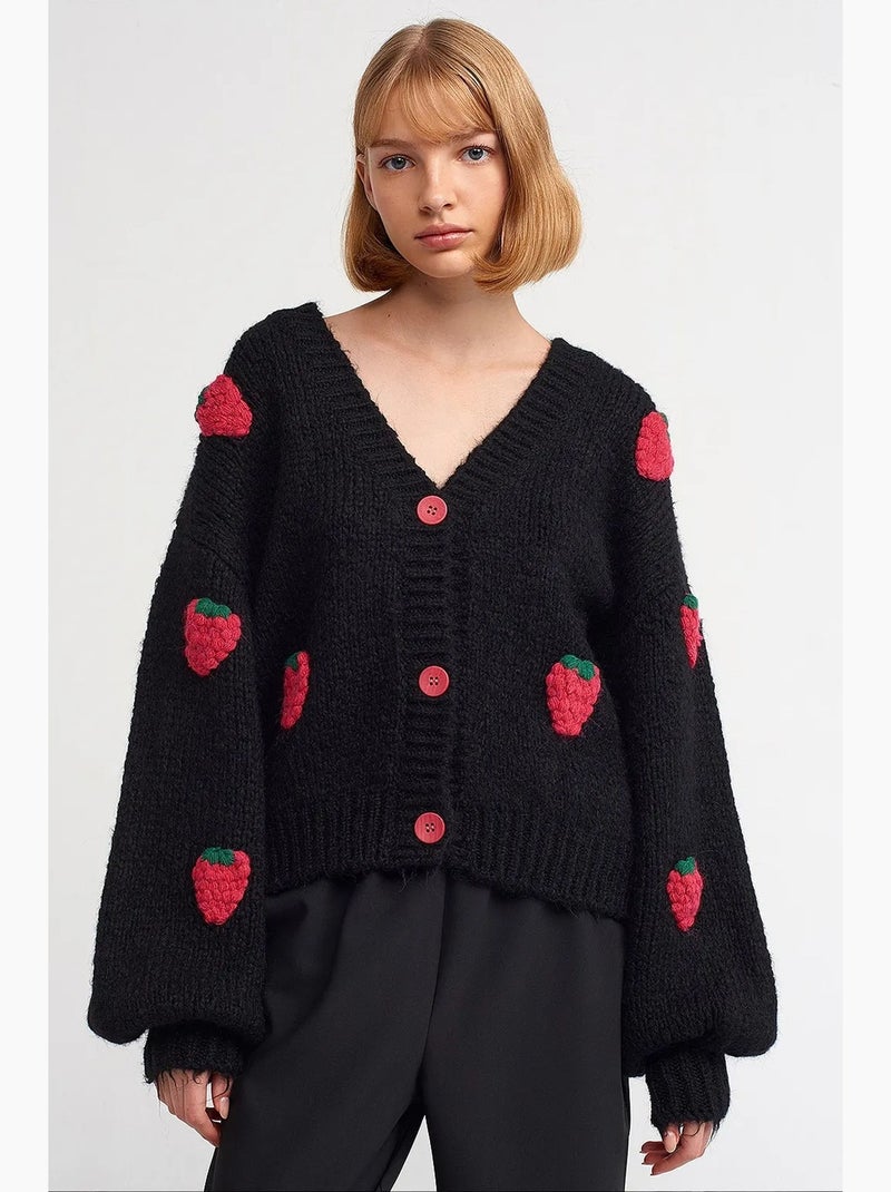 Cardigan ricamato con scollo a v e bottoni dilvin Nero - Kiabi