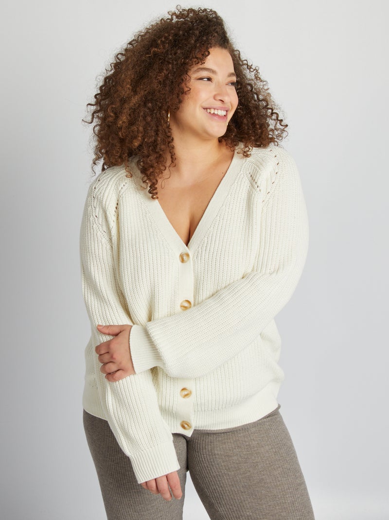 Cardigan scollo a V a maglia grossa BIANCO - Kiabi