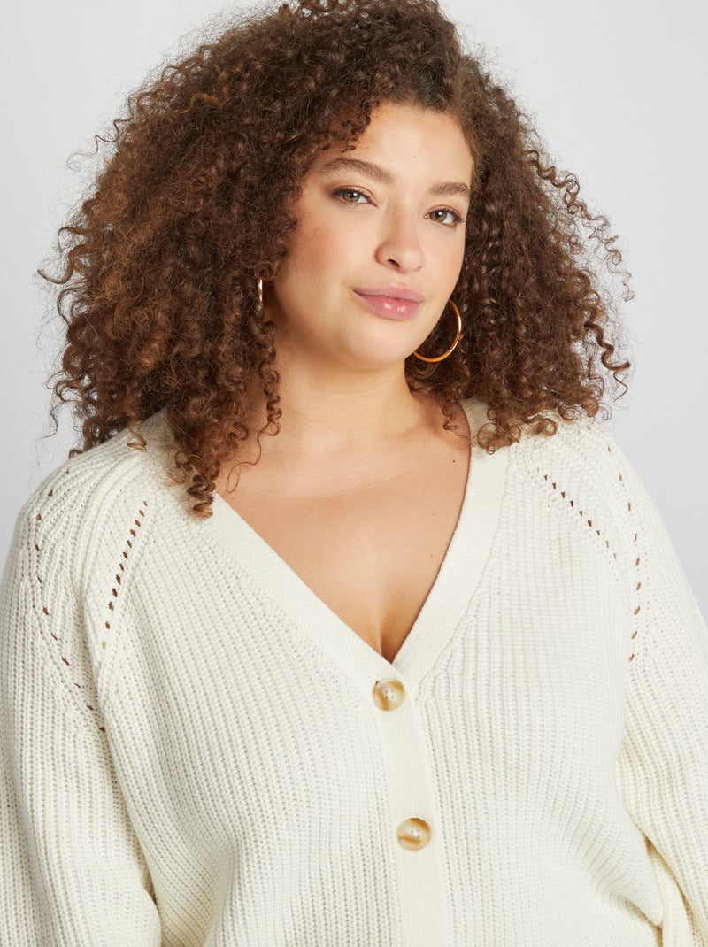 Cardigan scollo a V a maglia grossa BIANCO - Kiabi