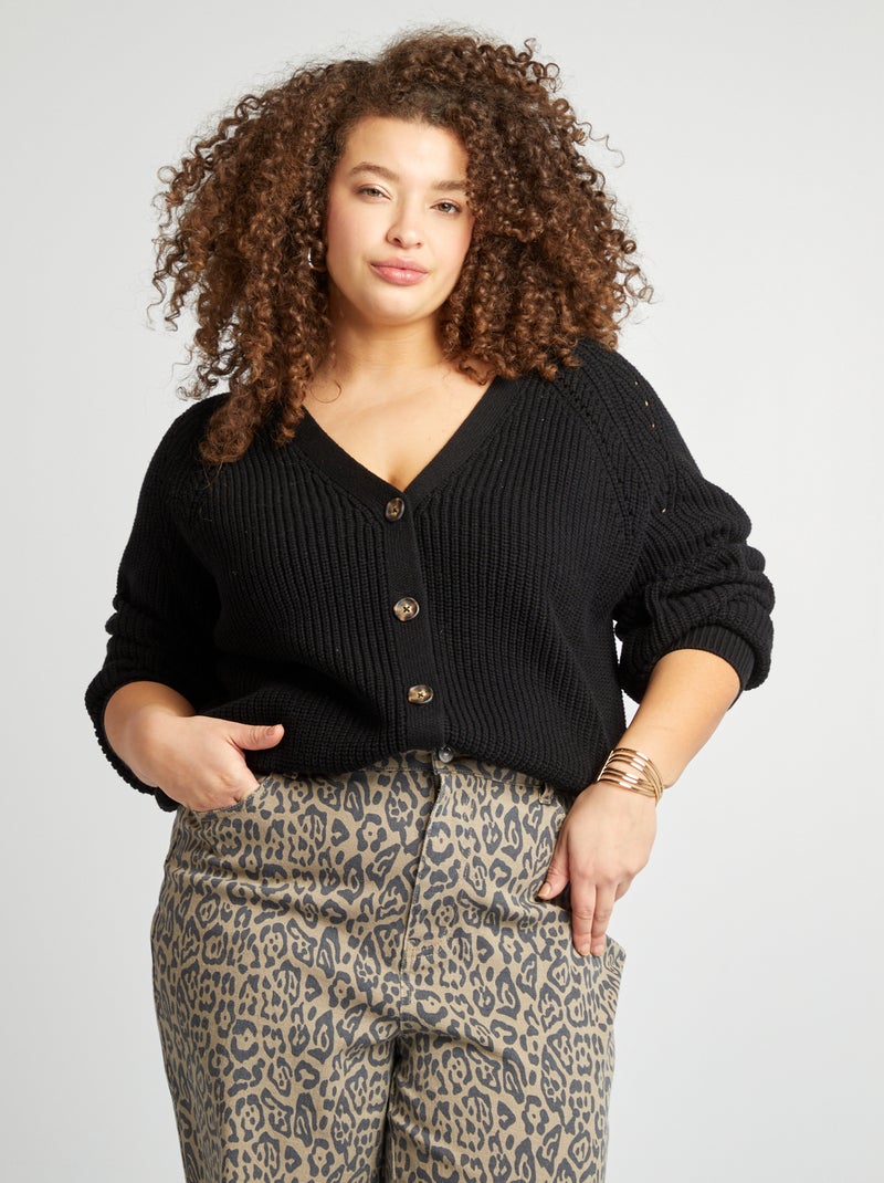 Cardigan scollo a V a maglia grossa nero - Kiabi