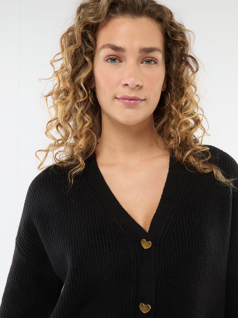 Cardigan scollo a V con bottoni a cuore - San Valentino Nero - Kiabi