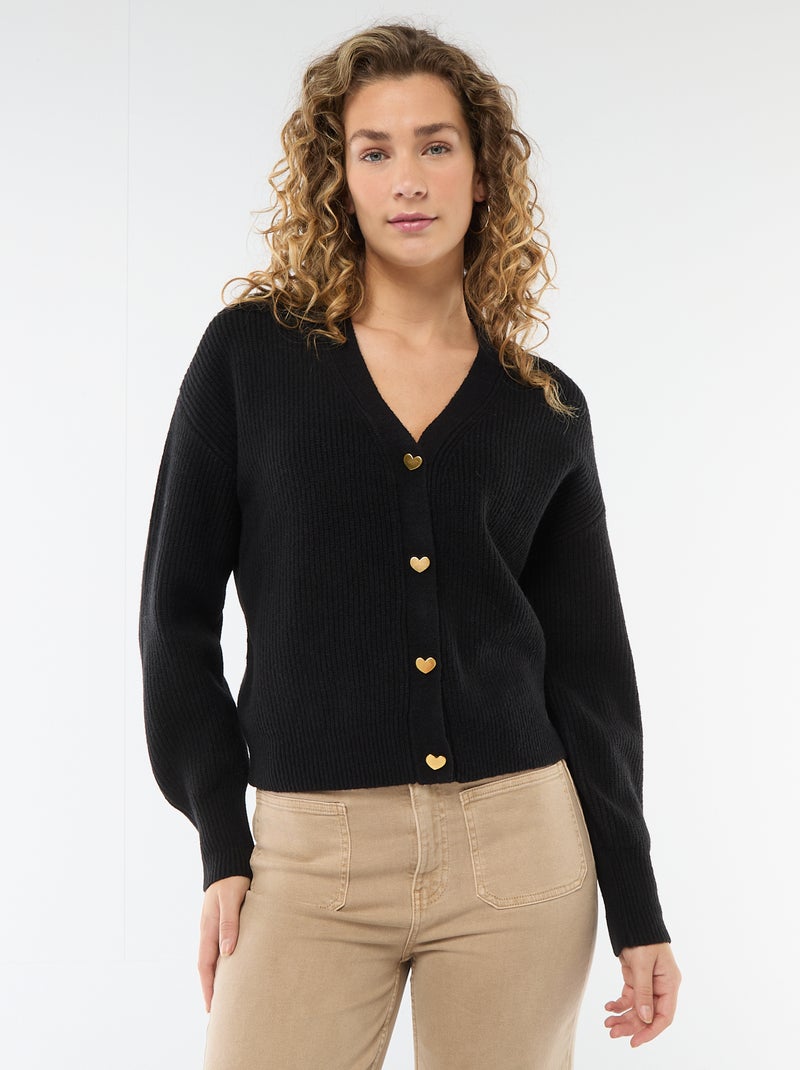 Cardigan scollo a V con bottoni a cuore - San Valentino Nero - Kiabi