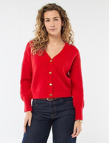 Cardigan scollo a V con bottoni a cuore - San Valentino