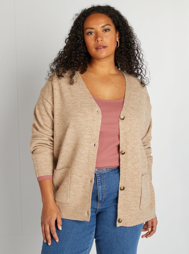 Cardigan scollo a V con bottoni BEIGE - Kiabi