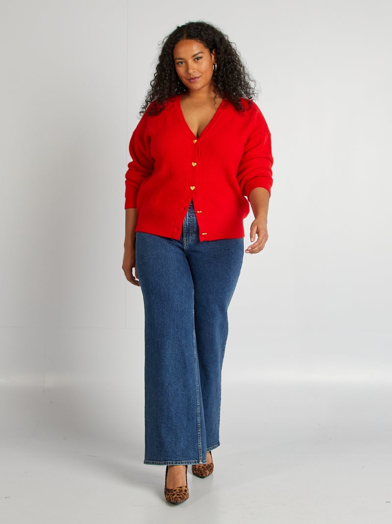 Basic Cardigan Donna Girocollo Manica Lunga e Bottoni Maglione Rosso Donna, Colore: rosso, XL