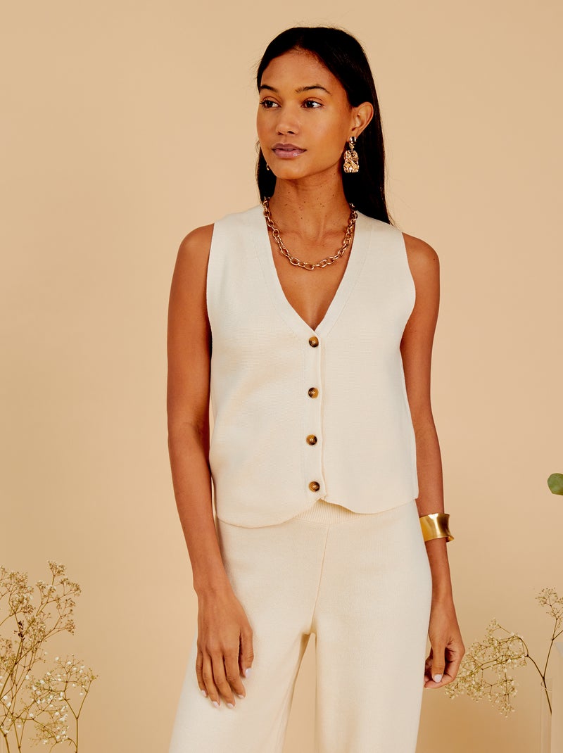 Cardigan scollo a V, senza maniche BEIGE - Kiabi