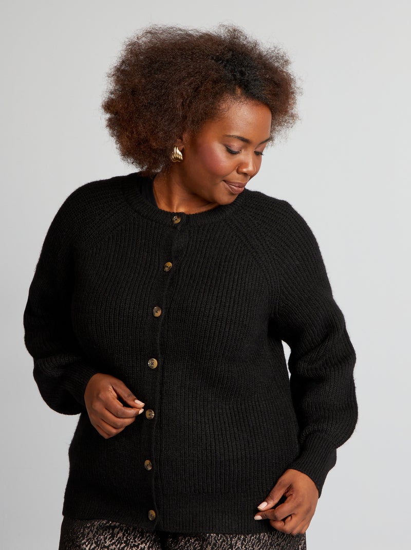 Cardigan scollo tondo in maglia pesante nero - Kiabi