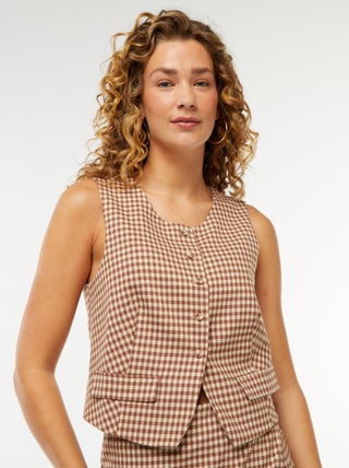 Cardigan senza maniche a quadretti vichy