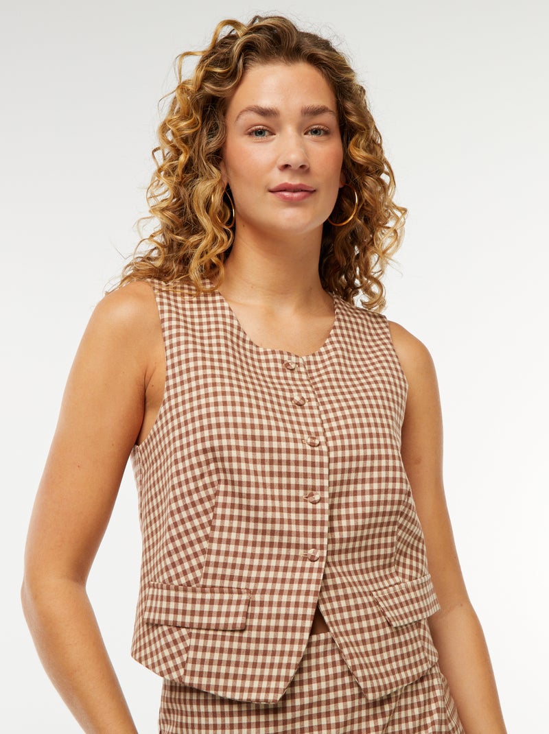 Cardigan senza maniche a quadretti vichy Marrone - Kiabi