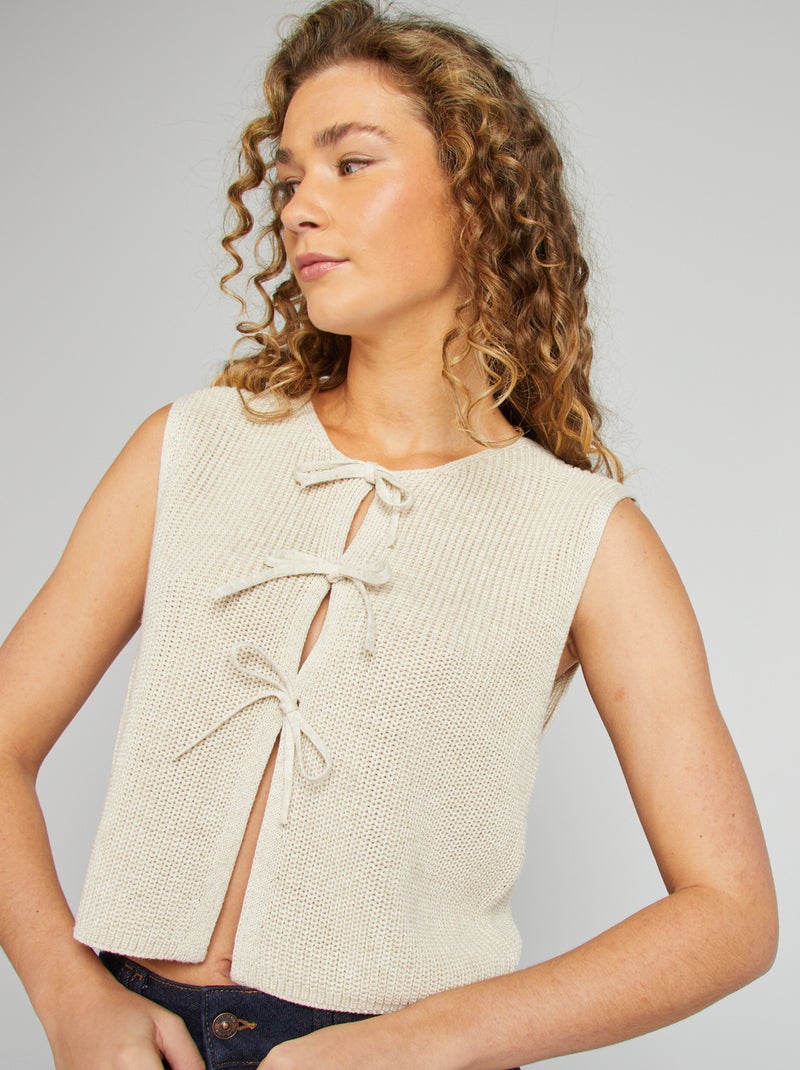 Cardigan senza maniche con laccetti da annodare BEIGE - Kiabi