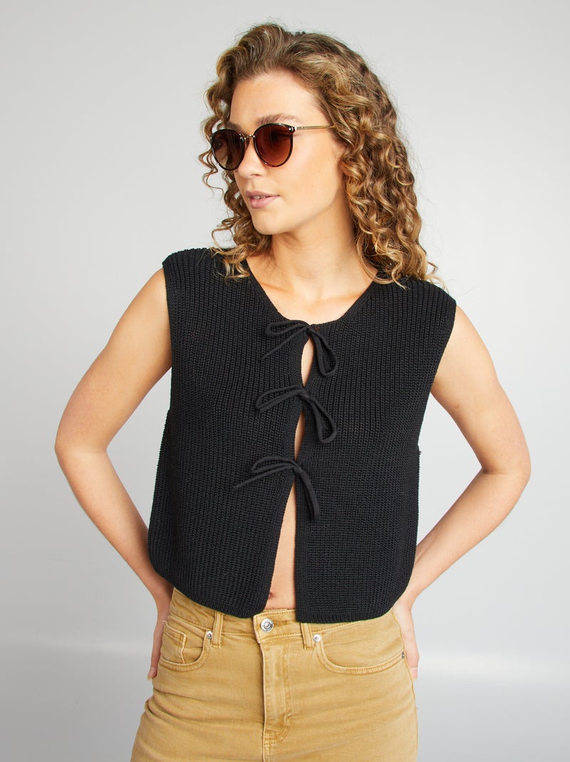 Cardigan senza maniche con laccetti da annodare NERO - Kiabi