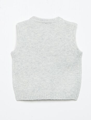 Cardigan senza maniche con tasche ricamate