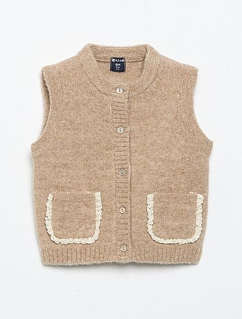 Cardigan senza maniche con tasche ricamate