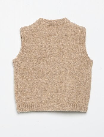 Cardigan senza maniche con tasche ricamate