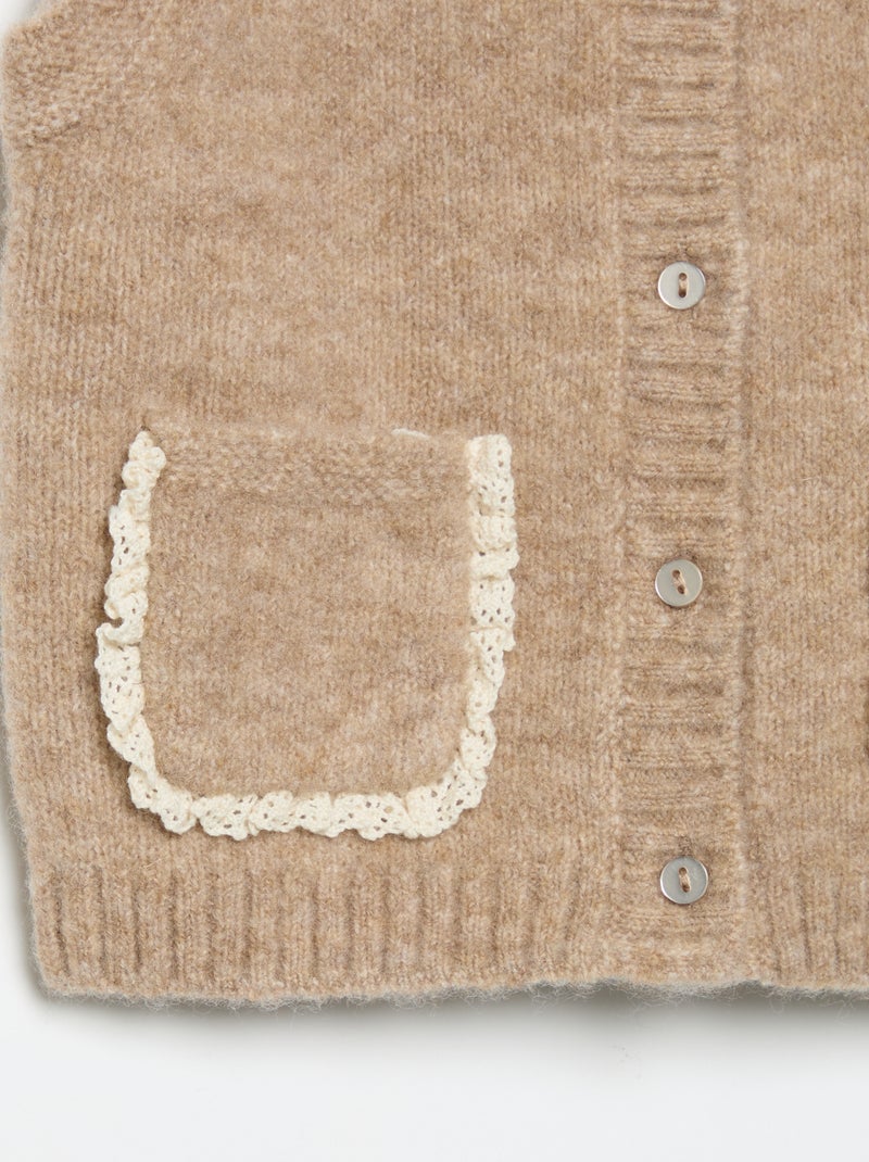 Cardigan senza maniche con tasche ricamate Marrone - Kiabi
