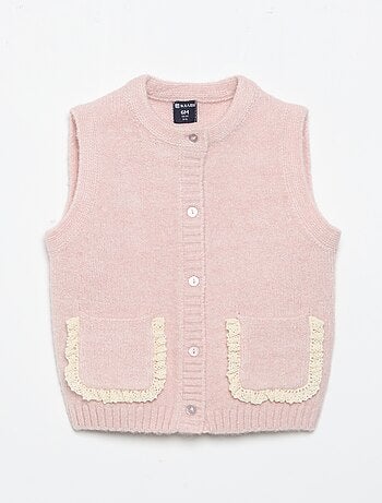 Cardigan senza maniche con tasche ricamate