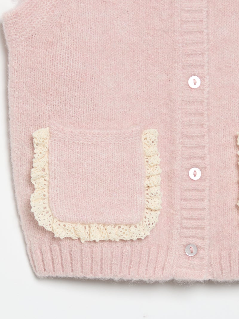 Cardigan senza maniche con tasche ricamate Rosa - Kiabi