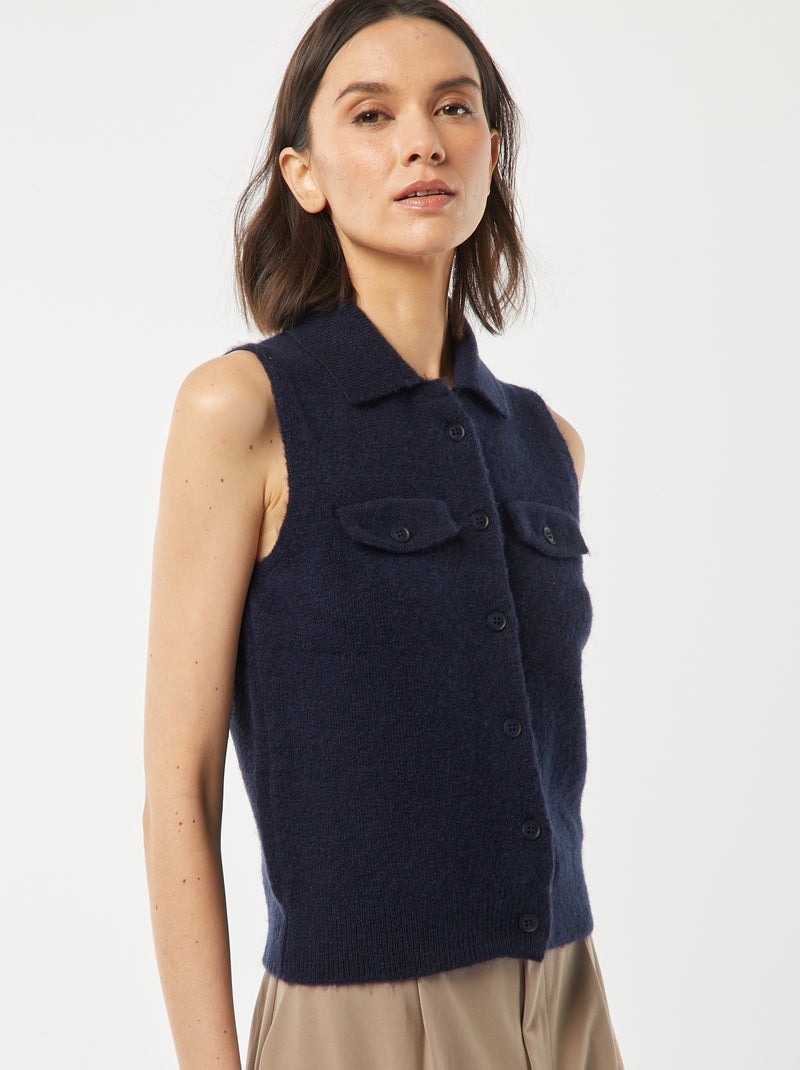 Cardigan senza maniche con tasche sul petto blu - Kiabi