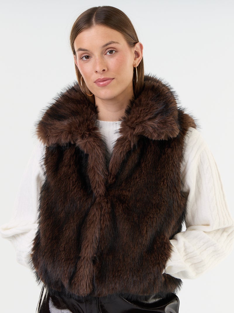 Cardigan senza maniche in pelliccia sintetica Marrone - Kiabi