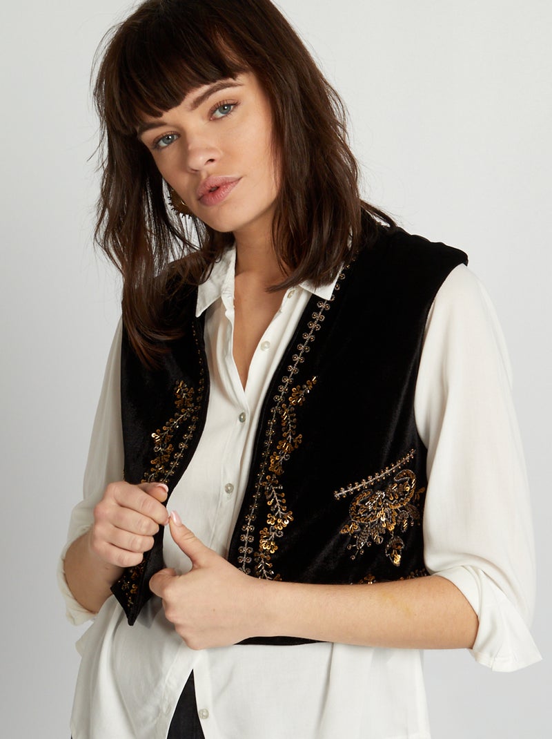 Cardigan senza maniche in velluto ricamato nero - Kiabi