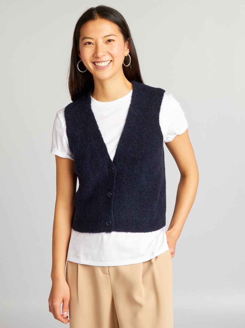 Cardigan senza maniche lavorato a maglia blu - Kiabi