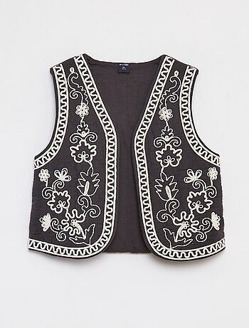 Cardigan senza maniche ricamato