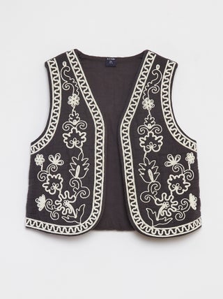 Cardigan senza maniche ricamato