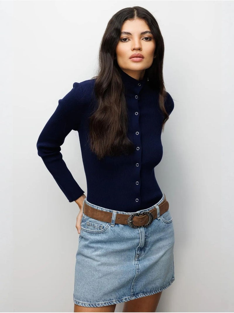 Cardigan slim fit con mezzo collo alto e chiusura con bottoni mixray Blu marino - Kiabi
