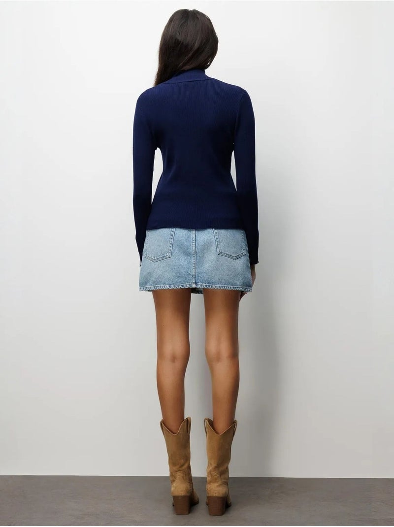 Cardigan slim fit con mezzo collo alto e chiusura con bottoni mixray Blu marino - Kiabi