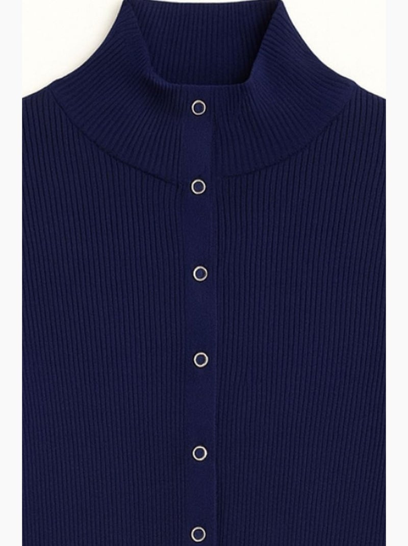 Cardigan slim fit con mezzo collo alto e chiusura con bottoni mixray Blu marino - Kiabi