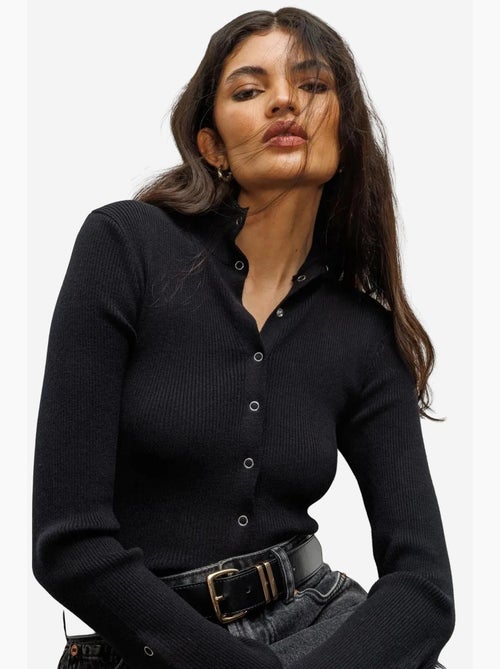Cardigan slim fit con mezzo collo alto e chiusura con bottoni mixray - Kiabi Cardigan slim fit con mezzo collo alto e chiusura con bottoni mixray - Kiabi