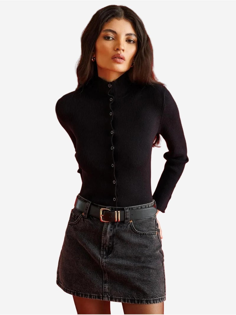 Cardigan slim fit con mezzo collo alto e chiusura con bottoni mixray Nero - Kiabi